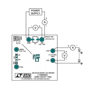DC1166A, Средства разработки схем светодиодного освещения  LT3590EDC- 48V Buck Mode LED Driver in S