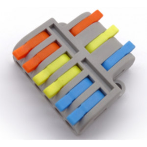 Клемма DF-63, Клемма быстрозажимная, рычажковая, распределительного типа: вход 3 полюса, выход 3х2 полюса, 32A/250V, сечение проводников: 0,08 - 4 мм кв., с монтажными фланцами