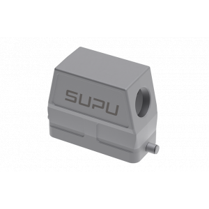 Крышка разъема S16B-SEH-2B-M40, Крышка разъема на кабель, типоразмер 16B, высокое исполнение, без уплотнителя, 1 отверстие с резьбой для кабельных вводов M40x1,5, с боковым расположением, без защелки (упоры под одну защелку), материал корпуса: алюминиевый сплав