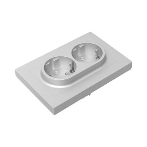 Механизм розетки двойной, 16А, с заземлением, без шторок, с рамкой, алюминий Эпика EKF UP1-SOA-210