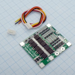 Модуль защиты Li-Ion акк.BMS на 4 банки, Ток разр. до 100А; U заряда 16.8В; ток заряда 10А; защита от перезарядки; контроль баланса заряда 4.2В; защита от разряда; защита от КЗ; термозащита