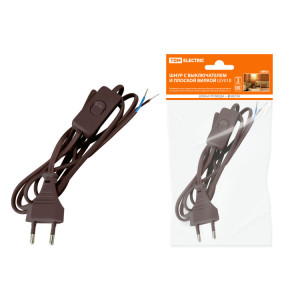 Шнур с выключателем и плоской вилкой ШУ01В ШВВП 2х0,75мм2 2м. коричневый "ЭКО" SQ1305-0006