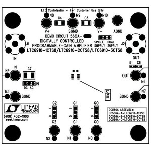DC566A-A, Средства разработки интегральных схем (ИС) усилителей LTC6910-1CTS8 - Digitally Controlled Pro