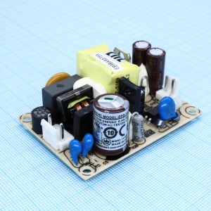 EPS-15-15, AC-DC, 15Вт, мощность без нагрузки <0.3Вт, вход 85…264V AC, 47…63Гц /120…370В DC, выход 15В/1A,  изоляция 3000В AC, на плате 63.5х45.7х24мм, вход/выход разъемы JST, -30…+70°С