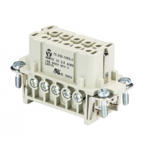 Розеточная контактная вставка 73.300.1053.0, Розеточная контактная вставка, винтовая фиксация, 10 полюсов + PE, типоразмер 10A, 250V, 10A, сечение обслуживаемых проводников 0,5-2,5 мм кв, тип покрытия контактов: серебро