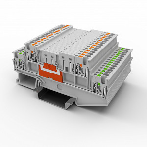 Этажная клемма UPT-1.5/2K-GY, Этажная клемма, 2 этажа, тип фиксации провода: Push-in, номинальное сечение: 1,5 мм кв., 9A, 400V, ширина: 3,5 мм, цвет: серый, тип монтажа: DIN35