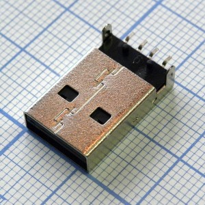 USB A 18 вилка SMT, Разъем USB тип А,  вилка, 4 контакта SMT
