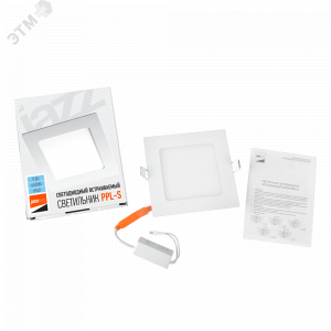 Светильник светодиодный PPL-S WH 9Вт 6500К IP40 145мм ДВО встраив. ультратонкий квадрат 5008281A