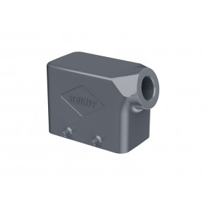 Крышка разъема H10B-SO-4P-M20, Крышка разъема на кабель, типоразмер 10B, без уплотнителя, 1 отверстие с резьбой для кабельных вводов M20x1,5, с боковым расположением, без защелок (упоры для двух защелок), материал корпуса: алюминиевый сплав