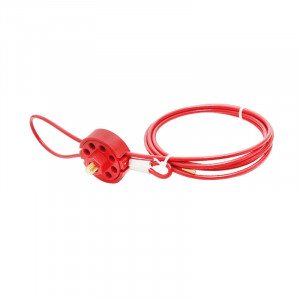 gwrL31, Блокиратор тросовый, стальной трос в ПВХ-оболочке, материал зажима – поликарбонат, длина троса – 2 м, диаметр троса – 4 мм, цвет – красный, 1 шт/упак
