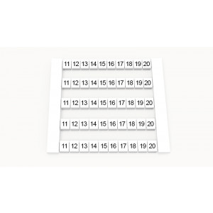 Маркировка (в кассетах) DEK6-50P-19-05Z(H), Кассета с маркировочными шильдиками, для клемм сечением 4 мм.кв., боковая, 50 шильдиков, нанесенные символы: 11...20, с вертикальным расположением, размер шильдика: 5,8 x 5,5 мм, цвет: белый