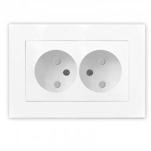 Розетка двухместная UNIVersal серия Афина б/з, с/у, з/ш, 16А, 220В, белая (еврослот), механизм A0048