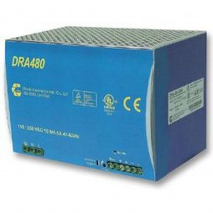 DRA480-24A, Преобразователь AC-DC на DIN-рейку  480Вт, выход 24В/20A, вход 90…264VAC(Автовыбор), 47…63Гц / 210…370VDC, изоляция 3000V AC, : 125х175х124мм, винтовые клеммы, -40…+71°С