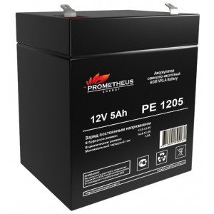 PE1205, Аккумулятор свинцово-кислотный 12V 5Ah, размер 90х70х101мм, плоская клемма 6.3мм, срок службы 6 лет
