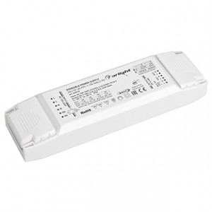 Блок питания ARJ-SP-60-PFC-1-10V-DALI2-PD (60W, 9-58V, 2x0.3-0.9A) 033730, Диммируемый двухканальный мультитоковый блок питания с управлением DALI 2.0 (диапазон 0.1-100%) и 1-10V (диапазон 2%-100%) с гальванической развязкой. Функция PUSH DIM. . Входное напряжение 220-240VAC. Выходные параметры 9-58V (2x350mA); 9-58V (2x500mA)