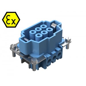 Контактная вставка 72.301.0653.9, Розеточная контактная вставка взрывозащищенного разъема REVOS Ex, Size 6, винтовая фиксация, с защитой провода, 6 полюсов + РЕ, 90 V, до 16 A, материал контактов: медный сплав, тип покрытия контактов: олово