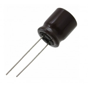 UPM1J100MDD, Конденсатор алюминиевый электролитический 10мкФ 63В ±20% (5 X 11мм) радиальные выводы 2.5мм 67мА 2000час 105°С россыпь