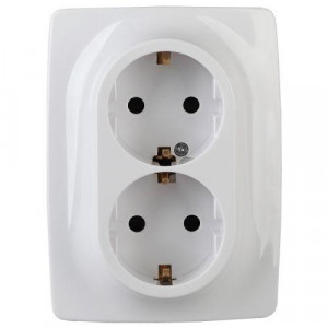 12-2108-01 Розетка 2X2P+E Schuko со шторками, 16A-250В, IP20, 2, белый (10/100/1800) Б0036442
