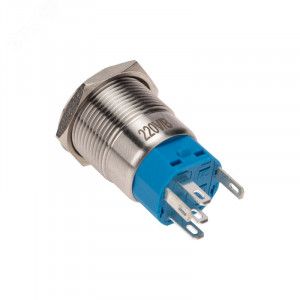 A19-C1-A-1 с синей подсветкой, Кнопка антивандальная с подсветкой 250В d19 5A 250B (5c) ON-OFF/OFF-ON с фиксацией