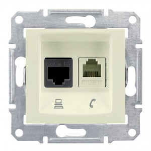 SEDNA РОЗЕТКА ДВОЙНАЯ КОМП.+ТЕЛЕФОННАЯ. RJ11+RJ45, кат.5е, неэкр. UTP, БЕЖЕВЫЙ SDN5100147