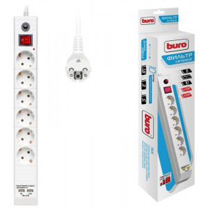 Удлинитель с сетевым фильтром 6х3м с заземл. 10А IP20 BU-SP3_USB_2A-W 2.2кВт CCA бел. 992311