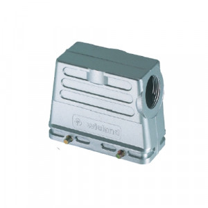 Крышка разъема BAS GOE GA 16HM25 50 A1, Крышка разъема на кабель, типоразмер 16A, EMV, без уплотнителя, 1 отверстие с резьбой для кабельных вводов M25x1,5, с улучшенным подавлением электромагнитных помех, с боковым расположением, без защелок (упоры для двух защелок), материал корпуса: алюминиев