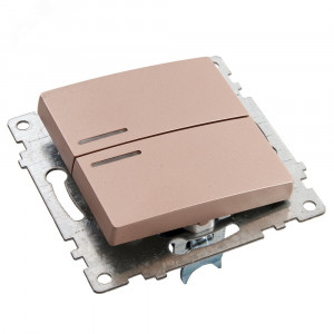 Выключатель 2-клавишный c индикатором (механизм) 250В, 10А, серия Катрин, шампань 39593