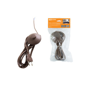 Шнур с ножным выключателем и плоской вилкой ШУН01В ШВВП 2х0,75мм2 3,5м. коричневый "ЭКО" SQ1305-0066