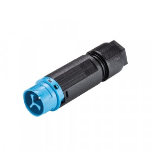 Вилочный разъем на кабель RST16I3 S S1 ZT4S H BL, Вилочный разъем на кабель диаметром 5-9,5 мм, 3 полюса, тип фиксации провода: винтовой, номинальные характеристики: 250/400V, 16A, цвет корпуса: черный, цвет контактной вставки: голубой, серия RST MINI