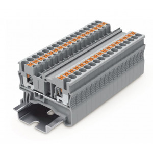 Проходная клемма PTP4-2-GY, Проходная клемма, тип фиксации провода: Push-in, номинальное сечение: 4 мм кв., 32A, 800V, ширина: 6,2 мм, цвет: серый, тип монтажа: DIN35