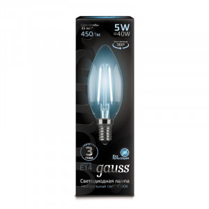 Лампа светодиодная филаментная Black Filament 5Вт свеча 4100К нейтр. бел. E14 450лм 103801205