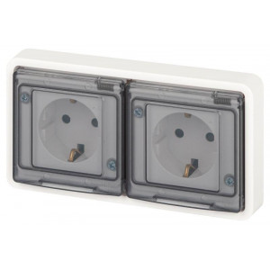 Розетка Эксперт 11-2524-01 2х2P+E гориз. IP55 шторки 16А-250В СУ бел. Эра Б0063254