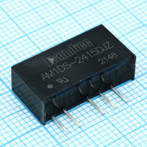 AM1DS-2415DJZ, DC/DC, 1Вт, вход 21.6…26.4В, выход ±15V/±0.004…0.034A, изоляция 1500В DC, КПД 79%, максимальная емкостная нагрузка не более 220мкФ, SIP7, 19.65x6x10.16мм, -40…105°C, пластик
