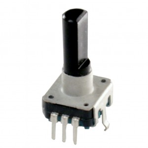 PEC12R-4125F-S0012, Энкодер PEC12, 12 щелчков, 12 импульсов, пластмассовый вал с лыской 25мм, горизонтальные выводы, 10мА, питание 5В