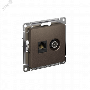 Розетка компьютерная + телевизионная 2-м AtlasDesign RJ45 кат.5E + TV механизм мокко SE ATN000689