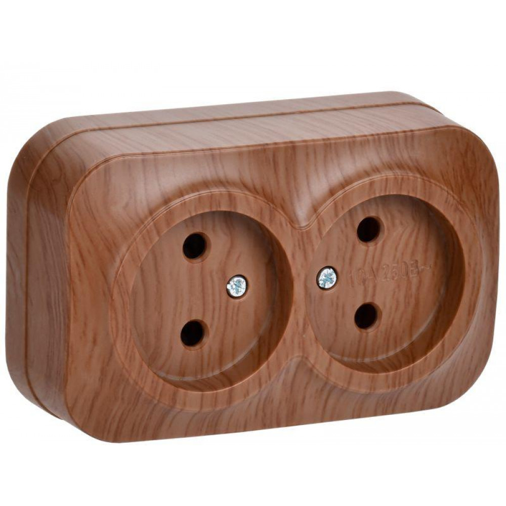 Изображение товара Розетка 2-м ОП GLORY РС22-2-ХД 10А без заземл. дуб IEK