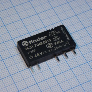34.51.7.048.0010, Ультратонкое электромеханическое реле; монтаж на печатную плату; 1CO 6A; контакты AgNi; катушка 48В DC (чувствит.); степень защиты RTII