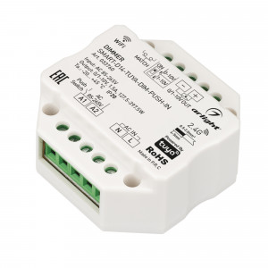 Диммер SMART-D14-TUYA-DIM-PUSH-IN (230V, 1.5A, 0/1-10V, 2.4G) 033760, Диммер для одноцветных источников света (0/1-10V). Питание/рабочее напряжение AC 85-265V. DIP переключатель 0-10V/1-10V. Корпус - PVC. Габариты 52х52х26 мм, встраивается в стандартный подрозетник. Управление 2.4G+WiFi, интерфейс Tuya, Push-Dim.