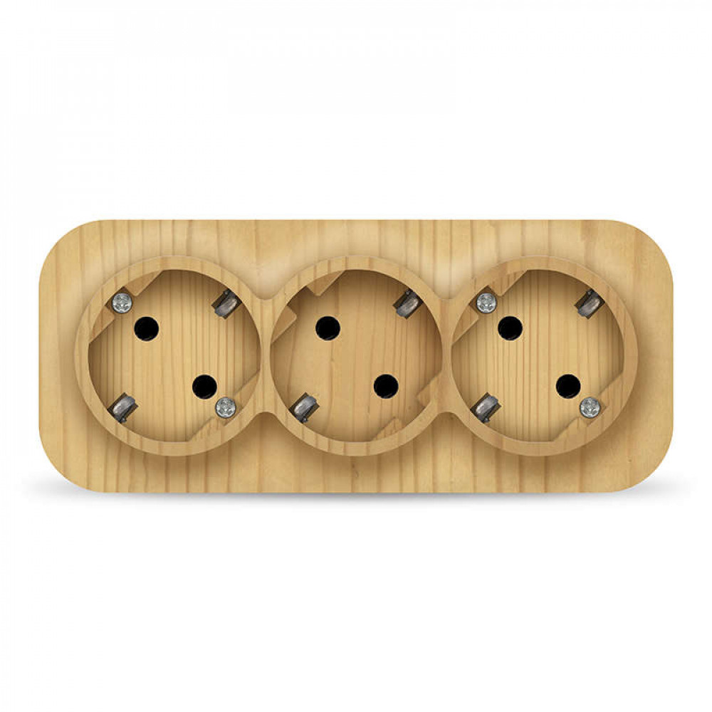 Изображение товара Розетка 3-м ОП 16А с заземлением IP20 на базе сосны