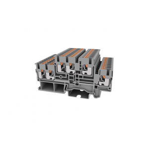 Этажная клемма TPD2.5-3-GY, Этажная клемма, 2 этажа, 2 x 3 точки подключения, тип фиксации провода: Push-in, номинальное сечение: 2,5 мм кв., 22A, 500V, ширина: 5,2 мм, цвет: серый, тип монтажа: DIN35