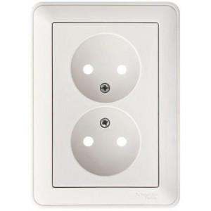 Розетка 2-м СП W59 16А IP20 без заземл. защ. шторки бел. SE RS16-254-18