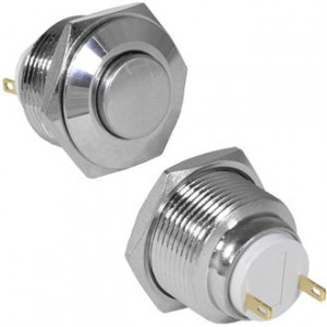 GQ19SH-10Z/J/N OFF-ON, Антивандальная кнопка металлическая с фиксацией, посадочная резьба М19, контакты под пайку