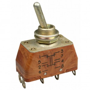 ПТ2-40В, Тумблер 2-полюсного включения, фиксация ручки в двух крайних положениях (без среднего)