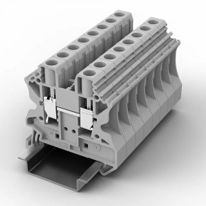 Проходная клемма UUK-10-GY, Проходная клемма, тип фиксации провода: винтовой, номинальное сечение: 10 мм кв., 57A, 1000V, ширина: 10,2 мм, цвет: серый, тип монтажа: DIN35
