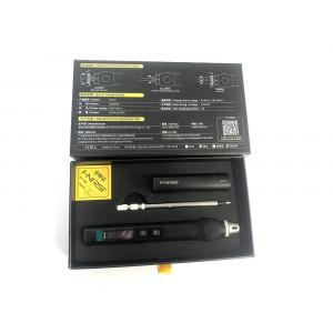 Паяльник FNIRSI HS-01 black, Мощный компактный паяльник с цифровой регулировкой температуры и сменными жалами, питании 12-24V, 65W при питании по протоколу PD и 90W при отдельном источнике 24V, комплект 1 сменное жало HS01-BC2 (T65), кабель-переходник  DC5.5*2.5 - USB Type-C, подстав