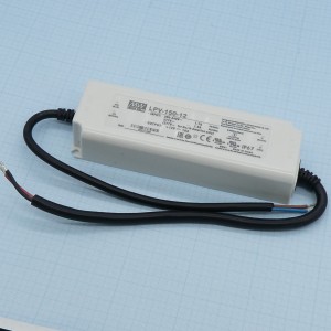 LPV-150-12, AC-DC, 120Вт, IP67, вход 180…305В AC, 47…63Гц /254…431В DC выход 12В/10A, изоляция 3000В AC, в кожухе 191х63х37.5мм, -25…+70°С