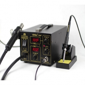 YIHUA 952D+, Паяльная станция с термофеном 650Вт, регулировка температуры от 100°C~500°C, cкорость потока до 120 л/мин. Паяльник 50Вт, регулировка температуры нагрева 200°C~500°C, температурная стабильность ±10°C