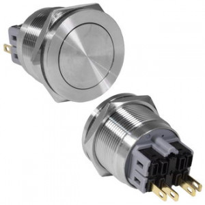 GQ25PF-11Z/N ON-OFF+OFF-ON, Антивандальная кнопка металлическая с фиксацией, посадочная резьба М25, контакты под пайку