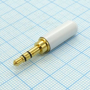 TRS 3.5W (mini plug) штекер металл мини, Стерео аудио штекер 3.5мм, металлический белый миниатюрный кожух.