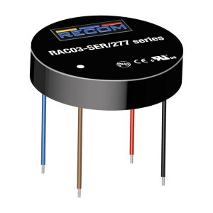 RAC03-05SER/277, Модули питания переменного/постоянного тока 3W 85-305Vin 5Vout 600mA Round/ Wire